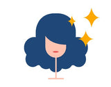 Picto représentant aune femme aux cheveux brillants.